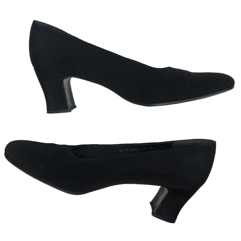 Vintage‎ Stuart Weitzman Pump Sculpted Heel Black Satin Squared Womens Size 8M - Picture 5 of 7